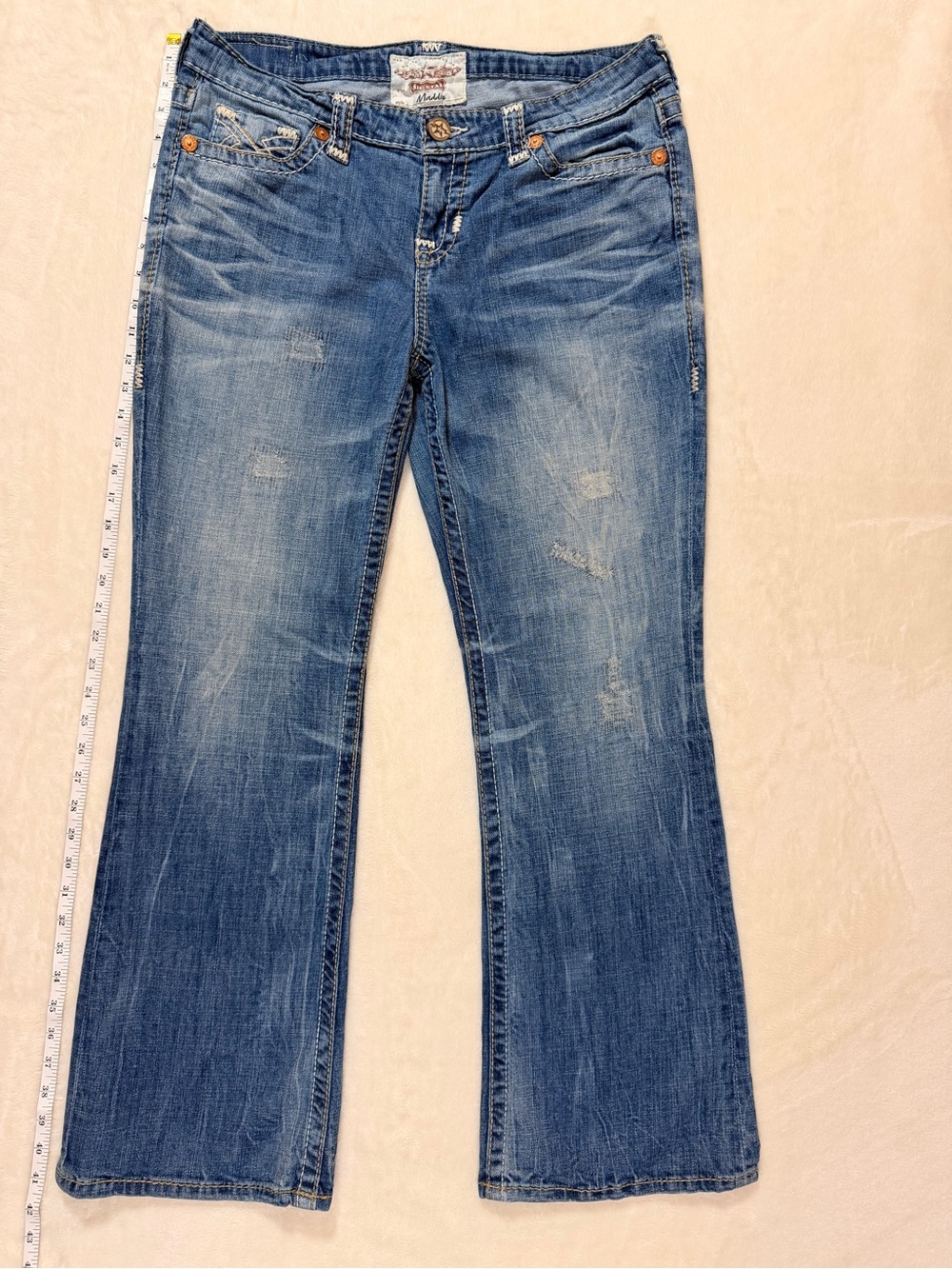 Big Star Maddie 32R Distressed Bootcut Jeans Y2K Medium Wash